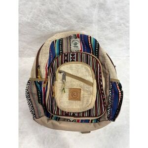 KayJayStyles Himalayan Hemp Backpack Handmade Nepal Boho Woven Multi-Color Small